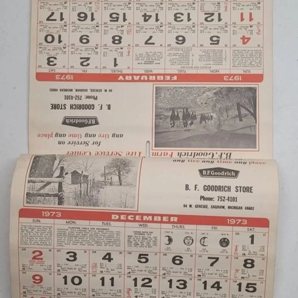 Vintage 1973 B.F. Goodrich Farm Tire Service Center Almanac Calendar
